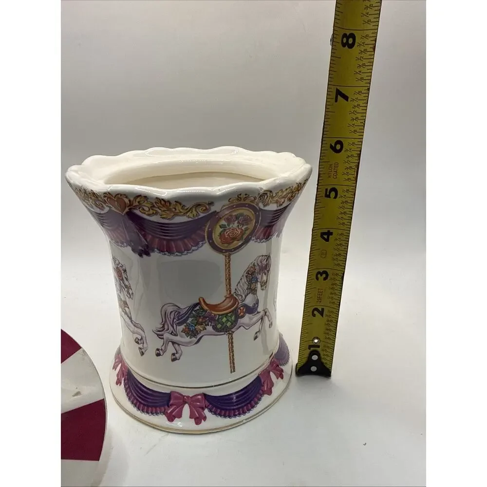 Telaflora 8” Horse Carousel Waltz MUSIC BOX Planter/Candy Dish w/Lid Holder *
